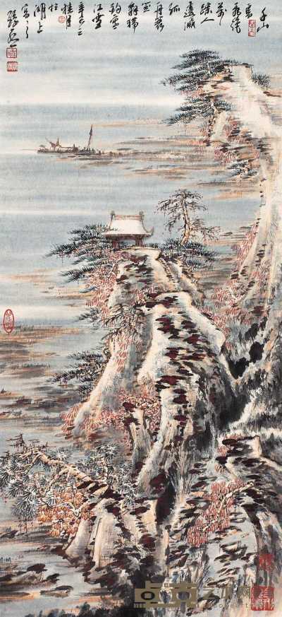 孙永 辛巳（2001年）作  江山飞鸟图 镜心 84.5×38cm